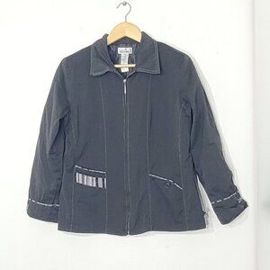 Conviction Black Grey Cotton Blend Lightweight Full Zip Up Casual Jacket Medium